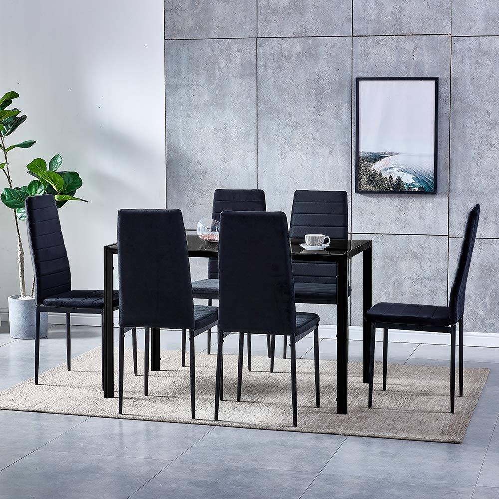 Buy 7 Piece Modern Black Dining Table and Chairs Set of 6 for Small