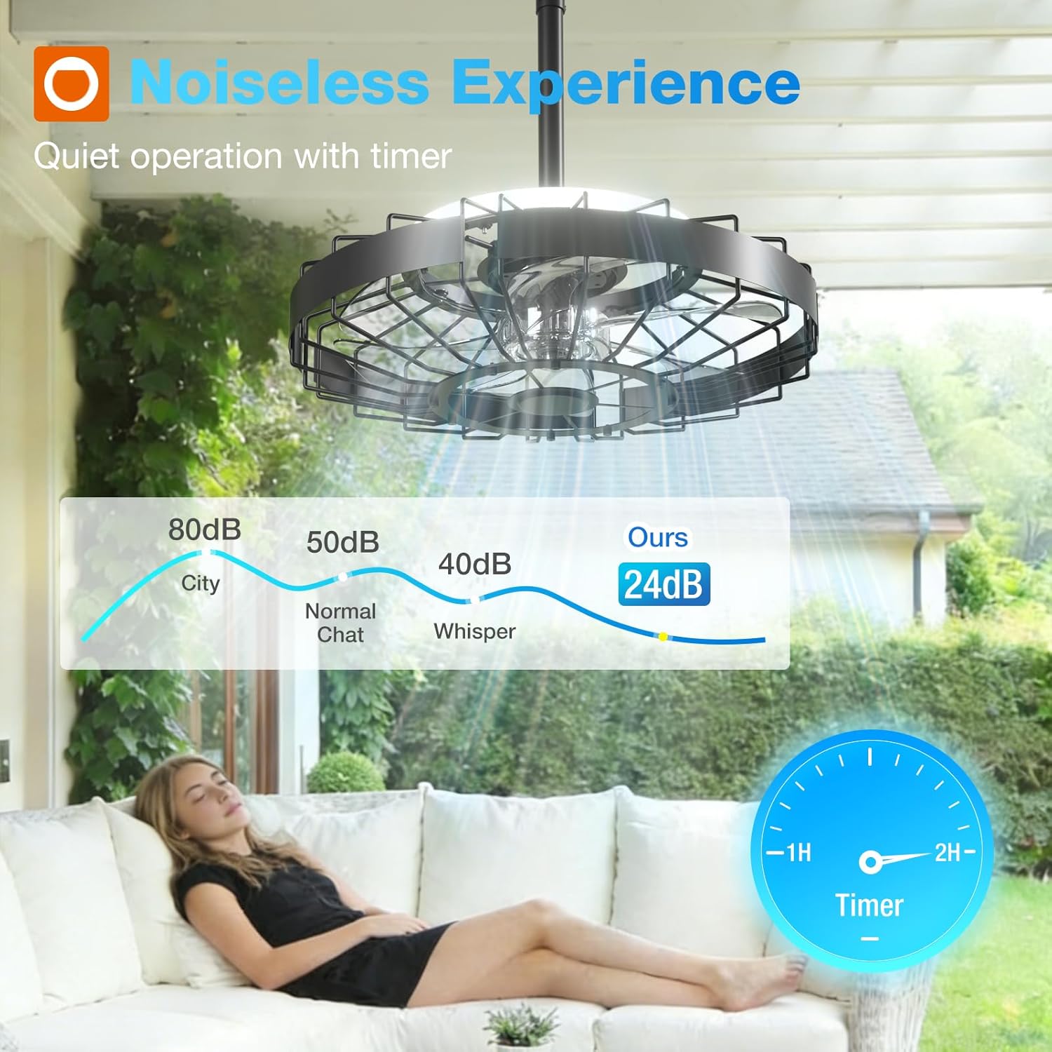 addlon 20 Inch Outdoor Ceiling Fan with Light for Patio, IP65 Waterproof Plug in Caged Hanging Fan, Remote Control, 3 CCT, 6 Speeds Reversible Outdoor Fan for Gazebo, Pergola, Porch