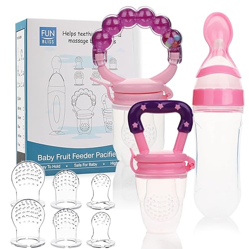 Chupete alimentador de frutas para bebés con botella de cuchara, juguete de dentición de silicona sin BPA Comedero de alimentos frescos de malla