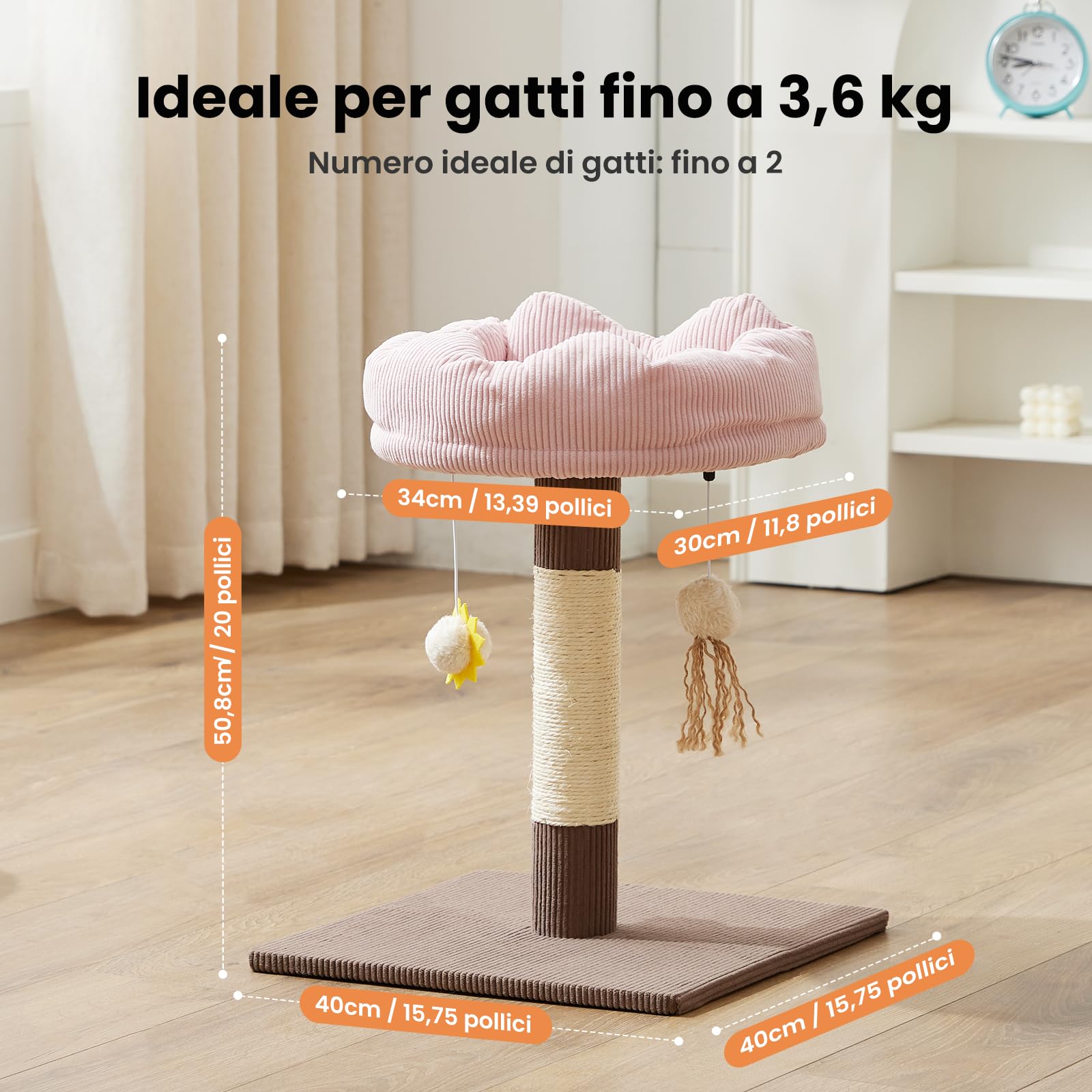 Gardner Pet 50cm Tiragraffi per Gatto, Piccolo Albero per Gattini e Gatti Interni, Rivestimento Rimovibile, Colonna in Sisal, con Giocattolo, Stabile, Marrone, Forma Semicircolare