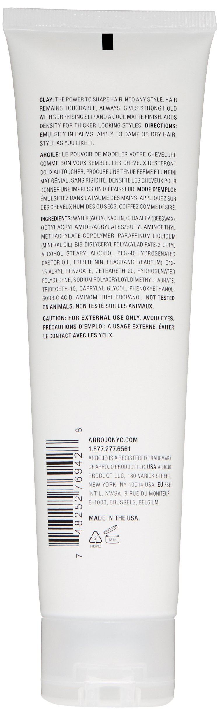 Arrojo Texture Clay, 5.1oz – Sulfate & Paraben Free Matte Hair Clay with Beeswax & Kaolin – Strong Hold, Pliable Styling for Men