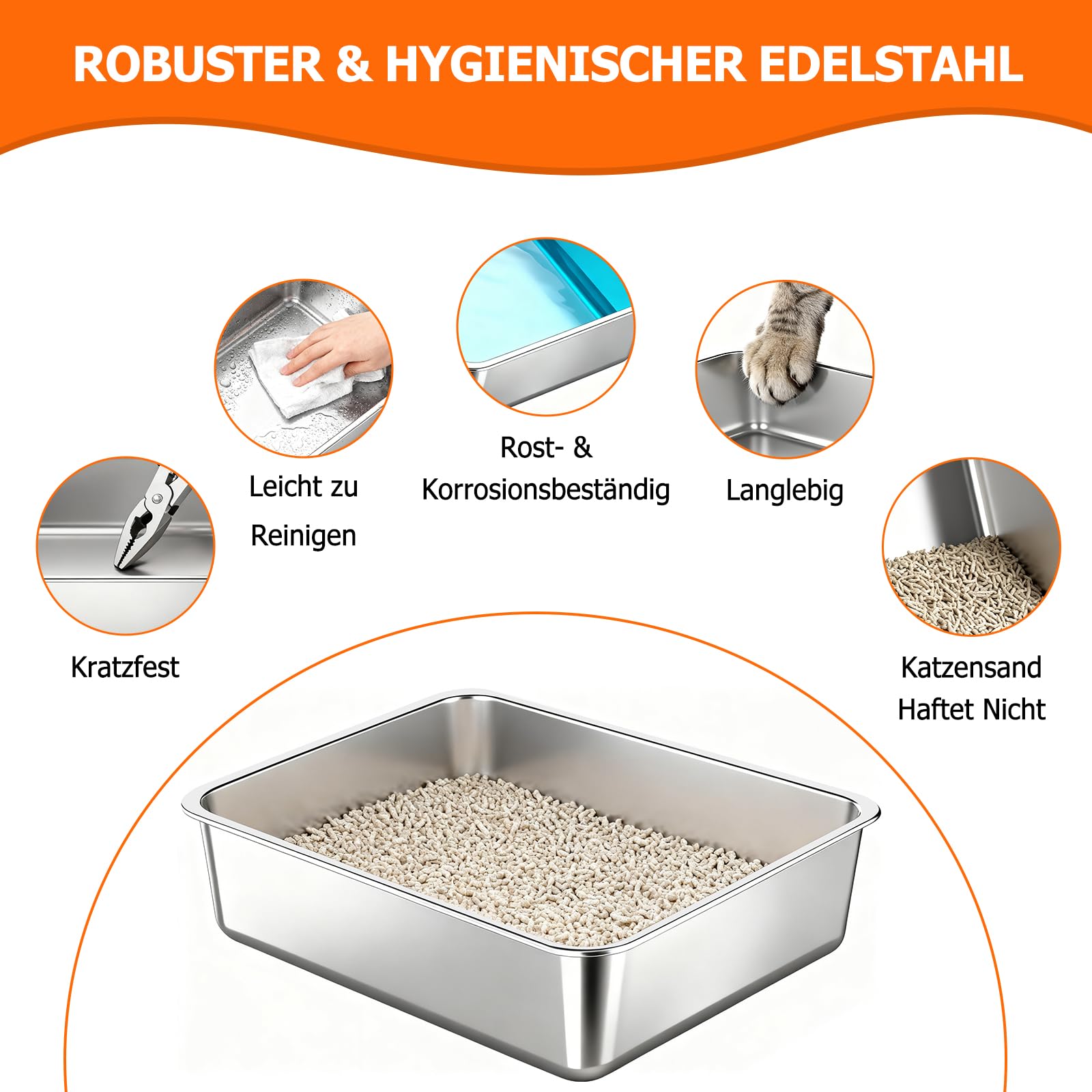 Katzenklo Edelstahl 60x40x38cm,Katzentoilette Vollgeschlossen | Katzenklo mit Doppeltem Eingang und Anti-Streu-Matte, Auslaufsicher Cat Litter Box für Große Katzen und Mehrkatzenhaushalte