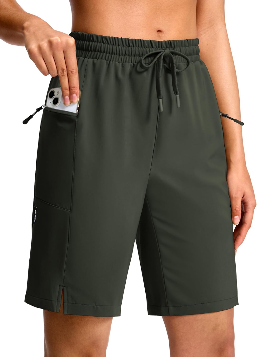 G Gradual Women's Hiking Shorts 2 Zipper Pockets Quick Dry Lightweigh 9" Bermuda Cargo Shorts Water Resistant Athletic Golf