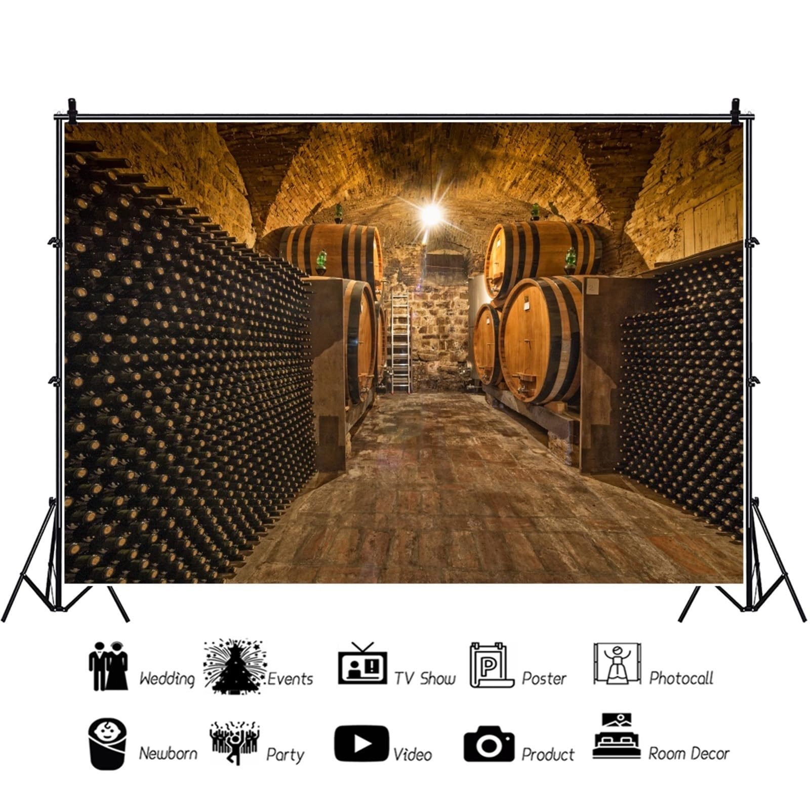 YongFoto 3,5x2,5m Vinyle Photographie Toile de Fond Cave ?vin souterraine Barils en ch?e Bouteilles ?Helle Plancher de Bois Grunge Fond de Studio Photo vidéo Photo Shooting