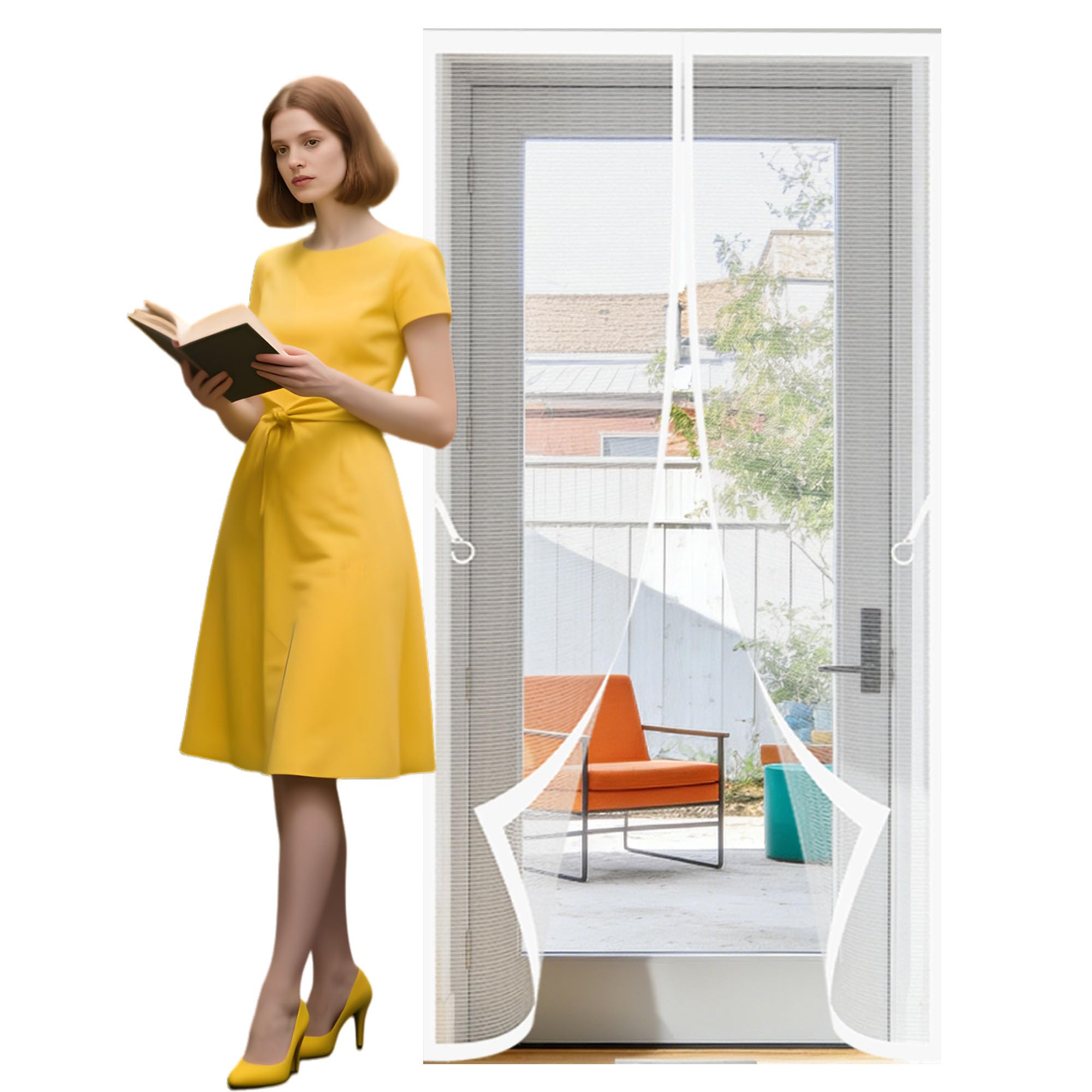 Magnetic Insect Door Screen 135 x 209 cm Self Sealing Magnetic Fly Screen Door Curtain Easy to Install Without Drilling for Living Room, Bedroom, Patio, White