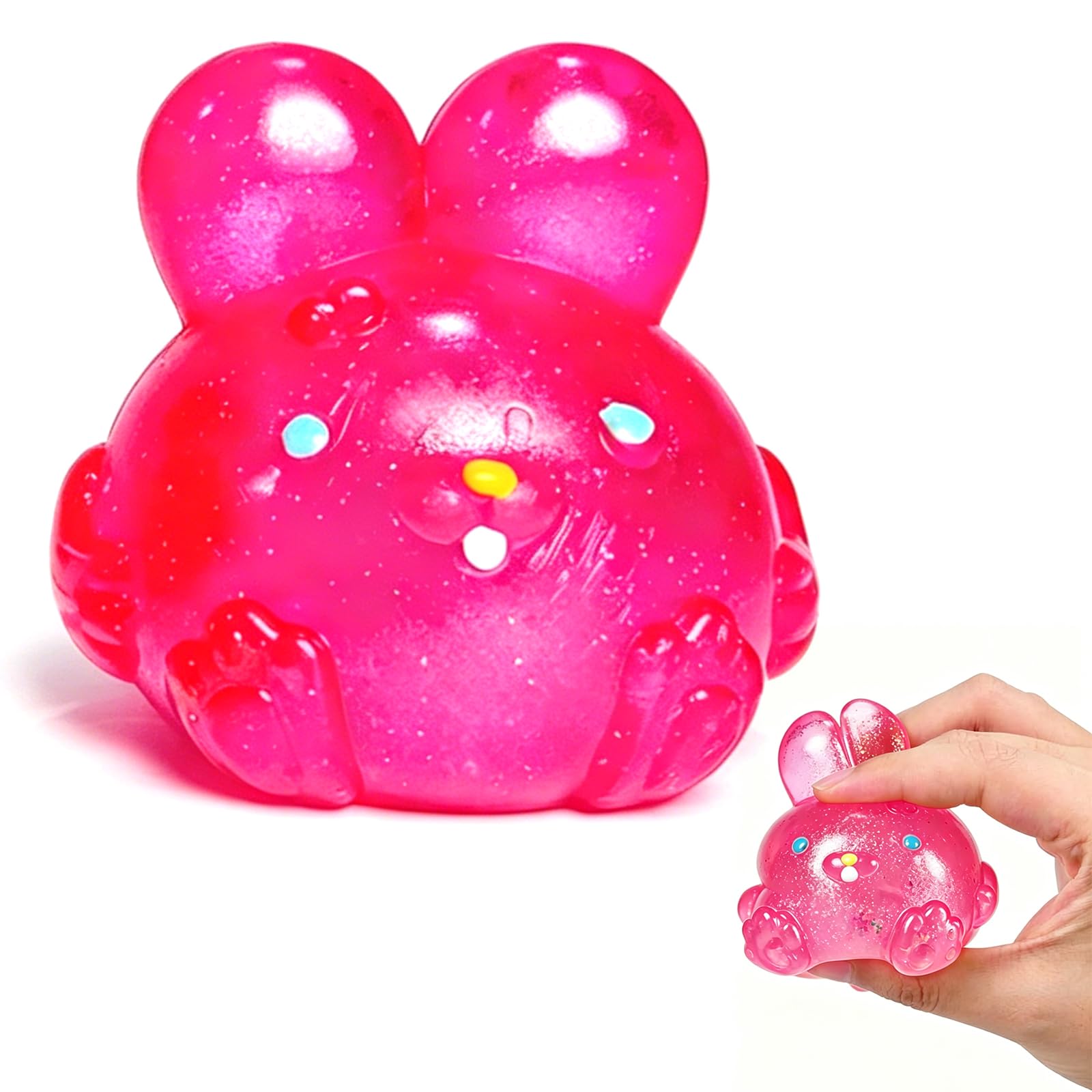 Bunny Fidgets Toys, rabbit Bunny Stress Balls, Soft Slow Rising Balls Anxiety Relief Fidget Toys, 6.5*6*7CM-Suitable for adults and people aged 14+and above (rose red)