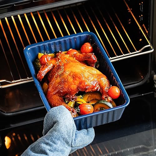 Miniatura 5 de Juego de 2 platos de cerámica para hornear, platos rectangulares para hornear, moldes para lasaña para cocinar, cocina, pasteles, cenas, banquetes y