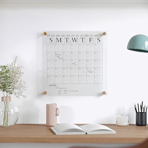 Miniatura 3 de Martha Stewart Grayson - Calendario de pared acrílico de borrado en seco con marcador de borrado en seco, cuadrado de 14 pulgadas, transparente con