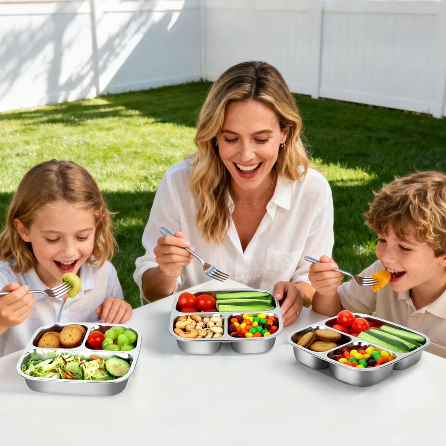 RAOOKIF Stainless Steel Snack Containers With Lids, 3 Compartment Leak-proof Bento Box, 20 oz Reusable Grab and Go Food Storage Containers for School, Home, Office, and Camping, Dishwasher-Safe - Image 7