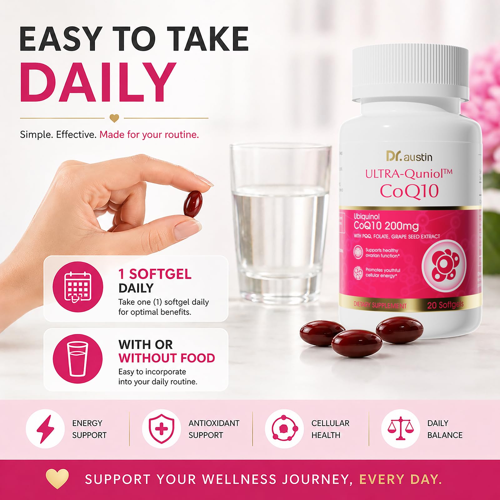 Dr. Austin CoQ10 200mg Ubiquinol Softgels with PQQ, Grape Seed Extract & Folate, High Absorption Q10 Supplement for Heart, Energy & Cellular Wellness — Amazon image 9