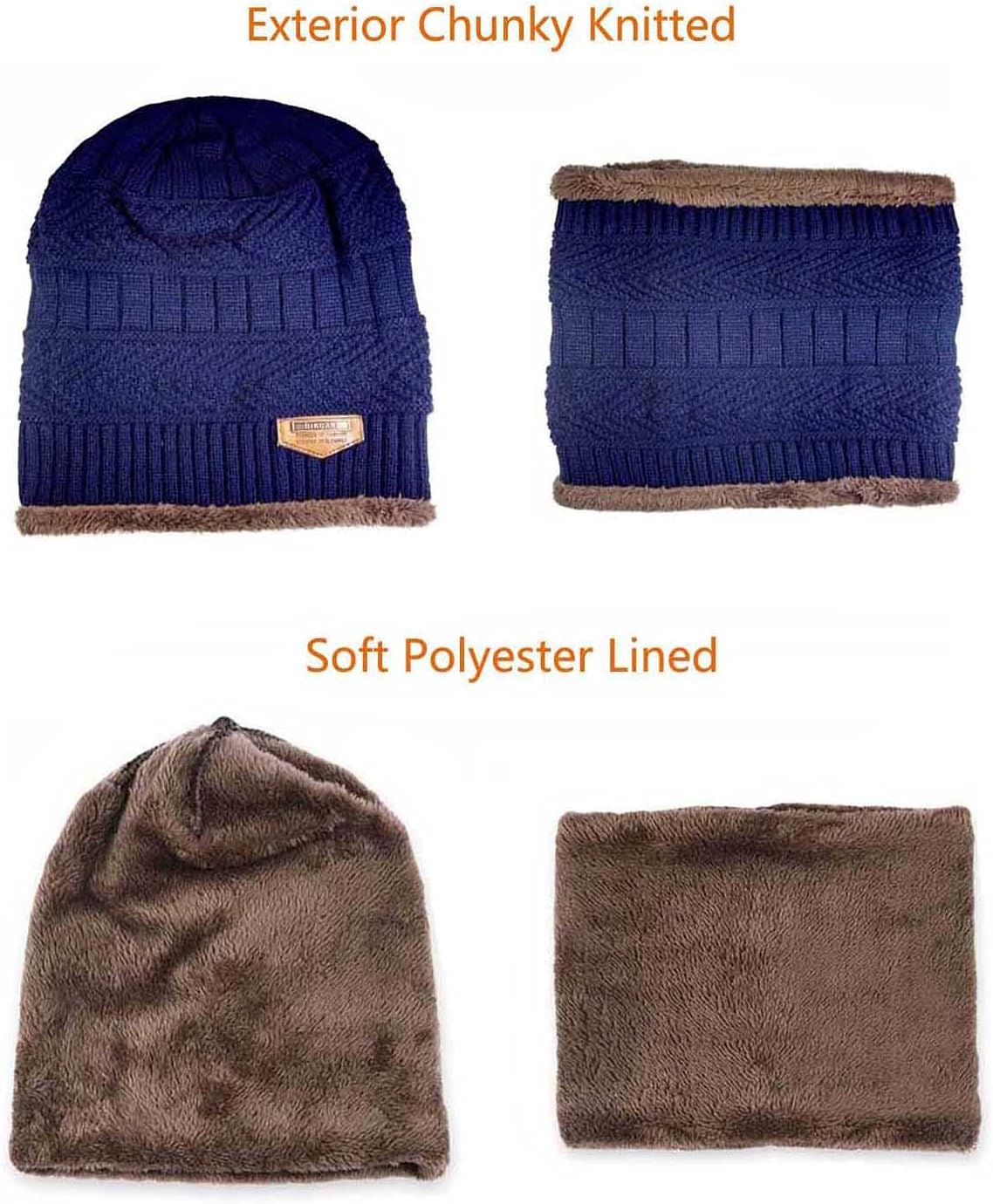 HINDAWI Winter Hat Scarf Gloves Slouchy Beanie Snow Knit Skull Cap Touch Screen Mittens Circle Scarves for Women Men - Image 3