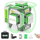 Laser Level 360 Self Leveling, 3x360° High Accuracy Green Cross Line Laser for Construction and Picture Hanging, 12 Lines Level Laser Tool with 8000mAh Rechargeable Battery & Remote Control