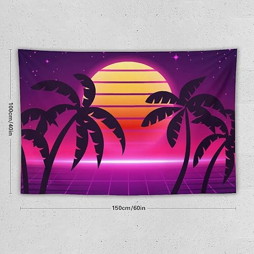 Miniatura 2 de Tapiz retro de los años 80 con ondas de sol neón para colgar en la pared, tapices trippy, impresión artística estética, manta mural para sala de