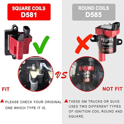 Miniatura 4 de Pindex Paquete de 8 bobinas de encendido tipo cuadrado D581 UF271 y cables de bujía compatibles con Chevy Silverado GMC Sierra Yukon 2001-2004 4.8L