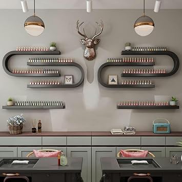 Wall Mounted Nail Polish Rack, Fashion Simple Lipstick Display Shelf, Modern U-Shaped Perfume Storage Rack, Salon/Beauty/Nail Shop Organizer Holder Black 6