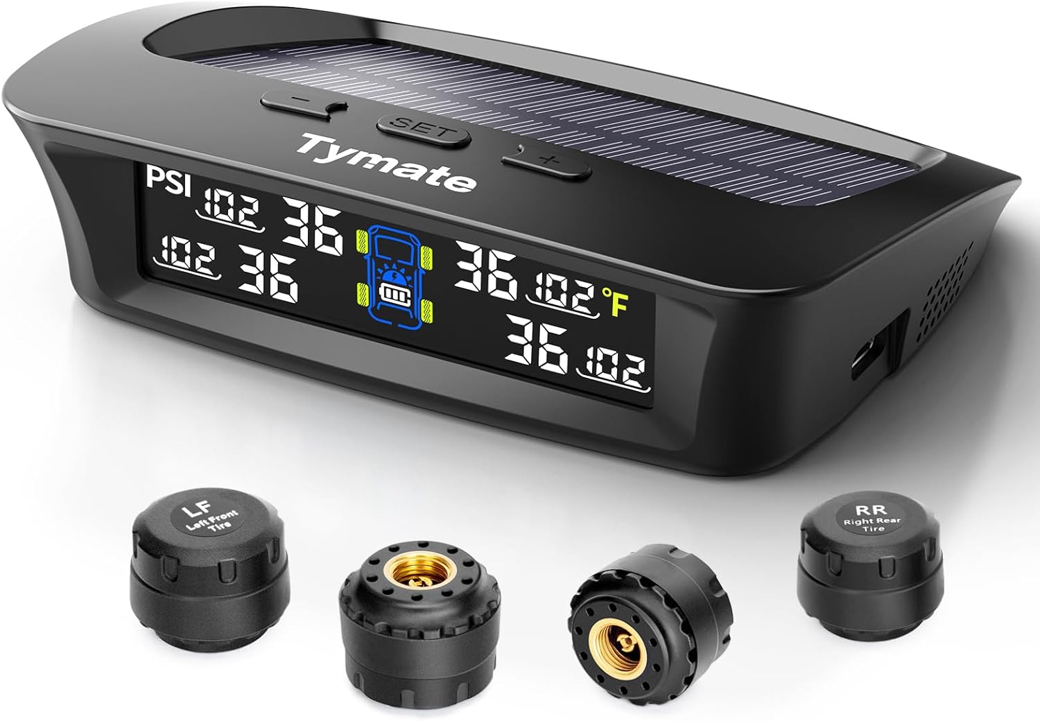 Product image of Tymate TM3 RV Tire Pressure Monitoring System, Tire Pressure Monitor with Solar Charge, TPMS with 4 Sensors(Max to 10) & 6 Alarm Modes, 2024 Updated w/Color LCD Display, 0-87PSI for RV/Trailer/Truck
