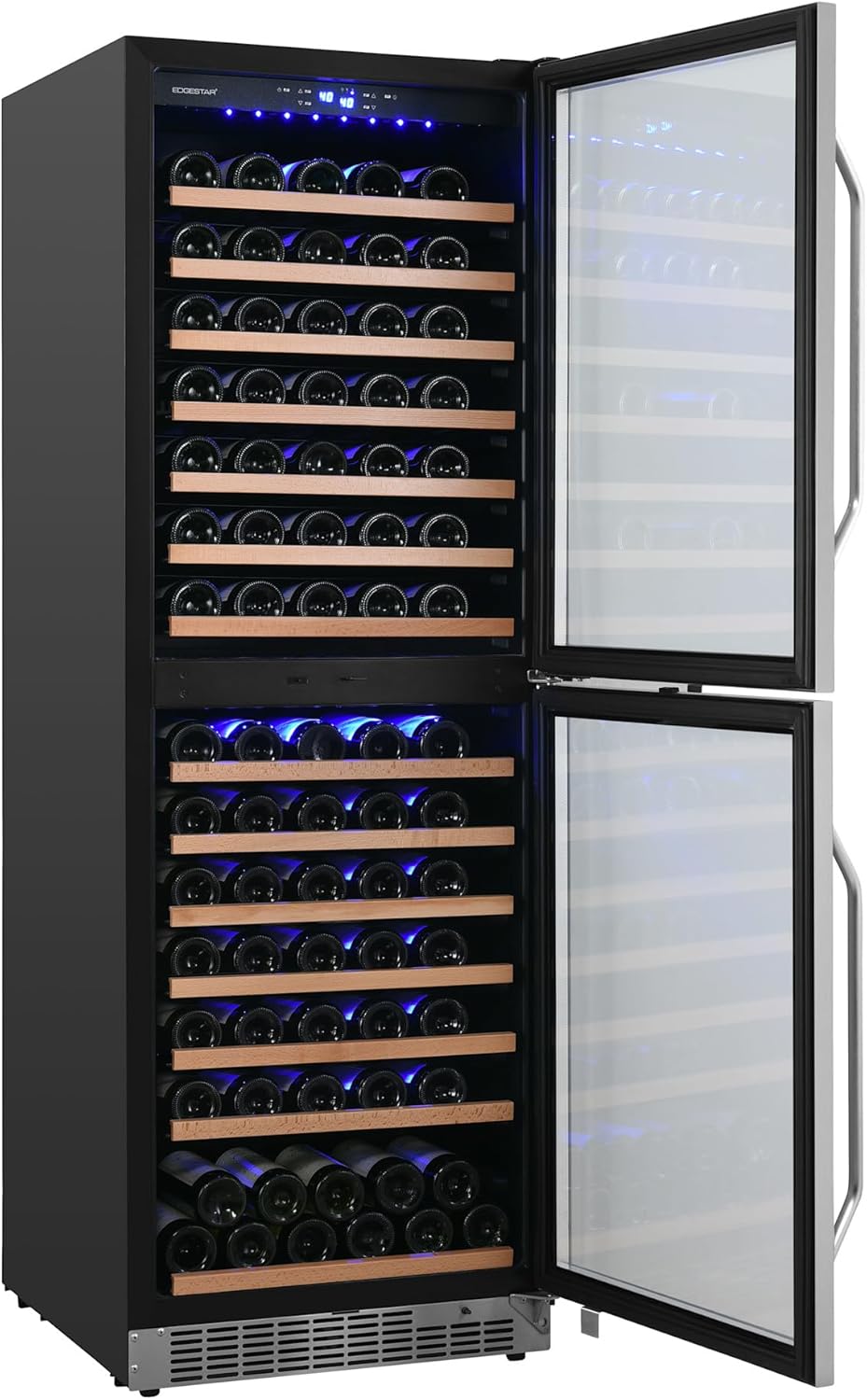 EdgeStar CWR1553DD 142 Bottle 24" Built-In or Free Standing Dual Zone Double Door Wine Cooler with LED lighting and Door Lock - Stainless Steel