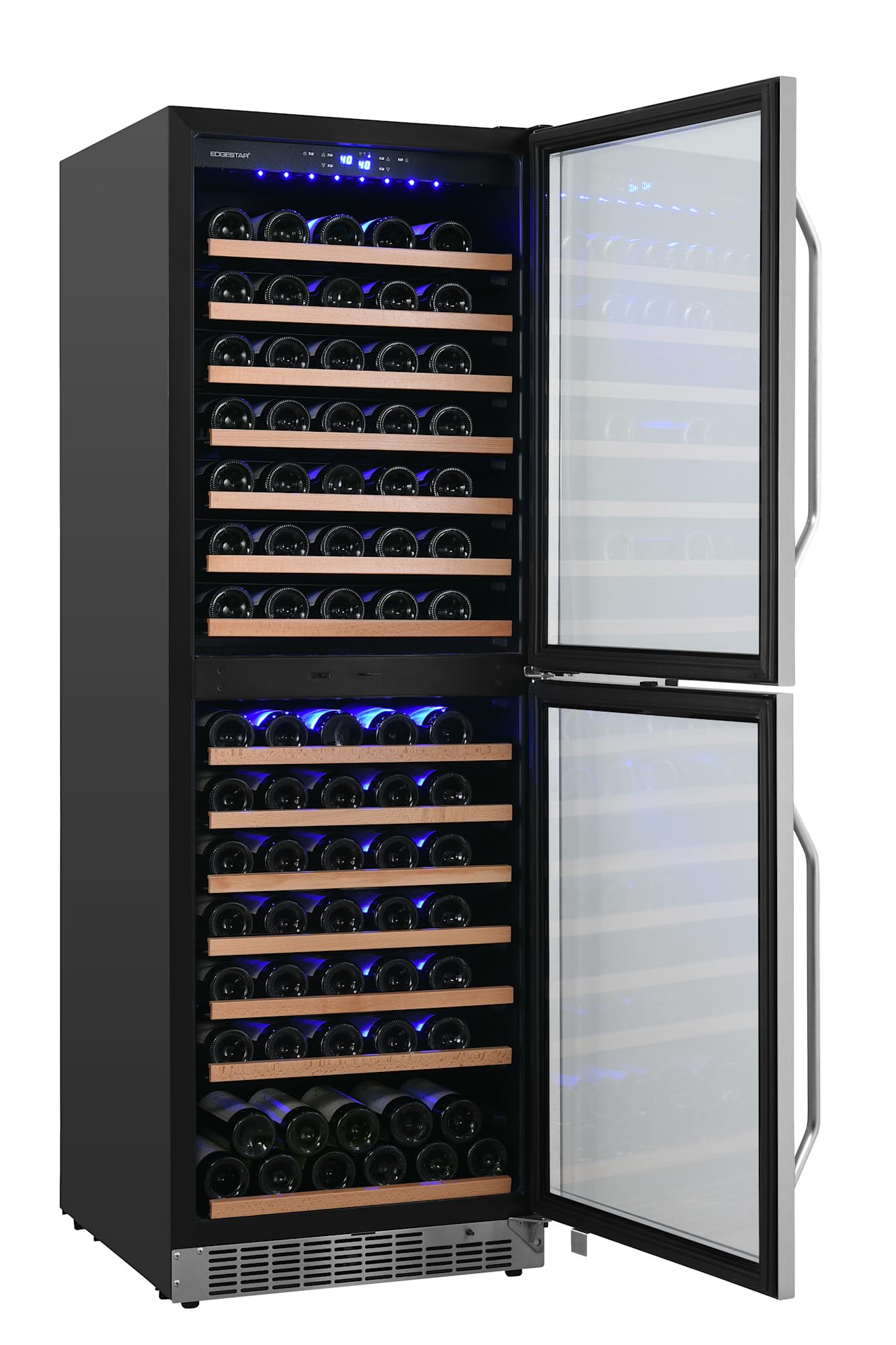 EdgeStar Cwr1553dd 142 Bottle 24" Built-In Or Free Standing Dual Zone Double Door Wine Cooler With LED Lighting And Door Lock - Stainless Steel on Fridge.com - View 6