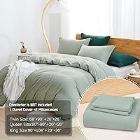 Vista 2 de Dreaming Wapiti - Juego de funda de edredón de microfibra lavada, color liso, suave y transpirable con cierre de cremallera y amarre de esquina Verde