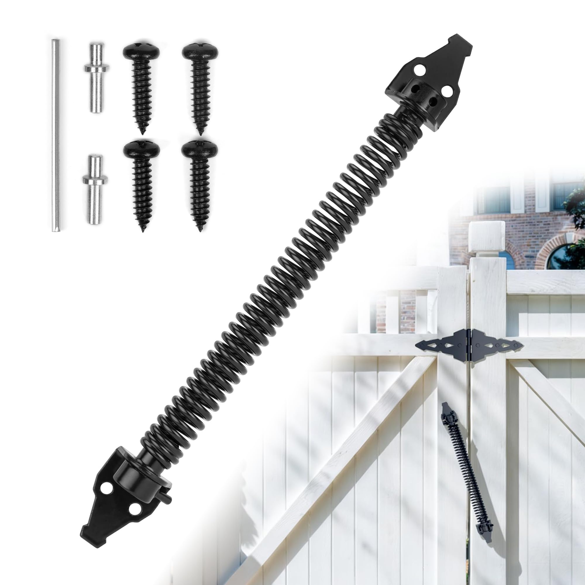 Zymuegist 14 Inch Heavy Duty Gate Spring Closer for Wooden Gate, Carbon Steel Self Closing with Fittings for Garden Doors Fence Doors Wooden Gates (Black)