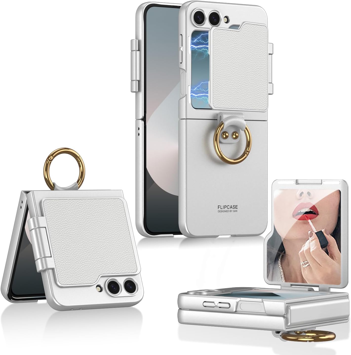 Beauty Mirror Slim Phone Case for Samsung Galaxy Z Flip 6, Magnetic Flap Protective Cover for Flip5, Anti-Drop Shell with Electroplating Ring (Silver,for Flip6)