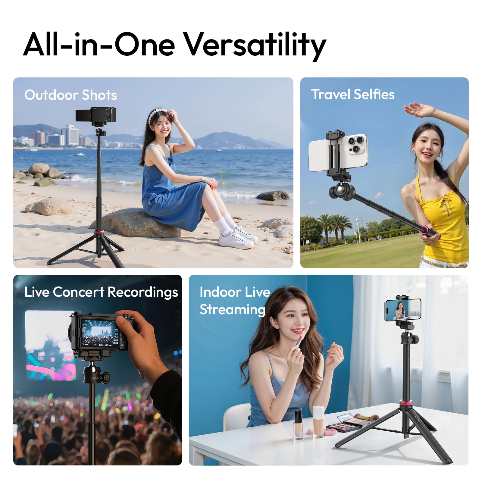 ULANZI MT-44 Treppiede Smartphone 147 cm, 2 in 1 Bastone Selfie con Telecomando, Treppiede Fotocamera con Testa a Sfera 360° e Cold Shoe, Compatto Selfie Stick per Samsung Sony Canon Nikon iPhone 17