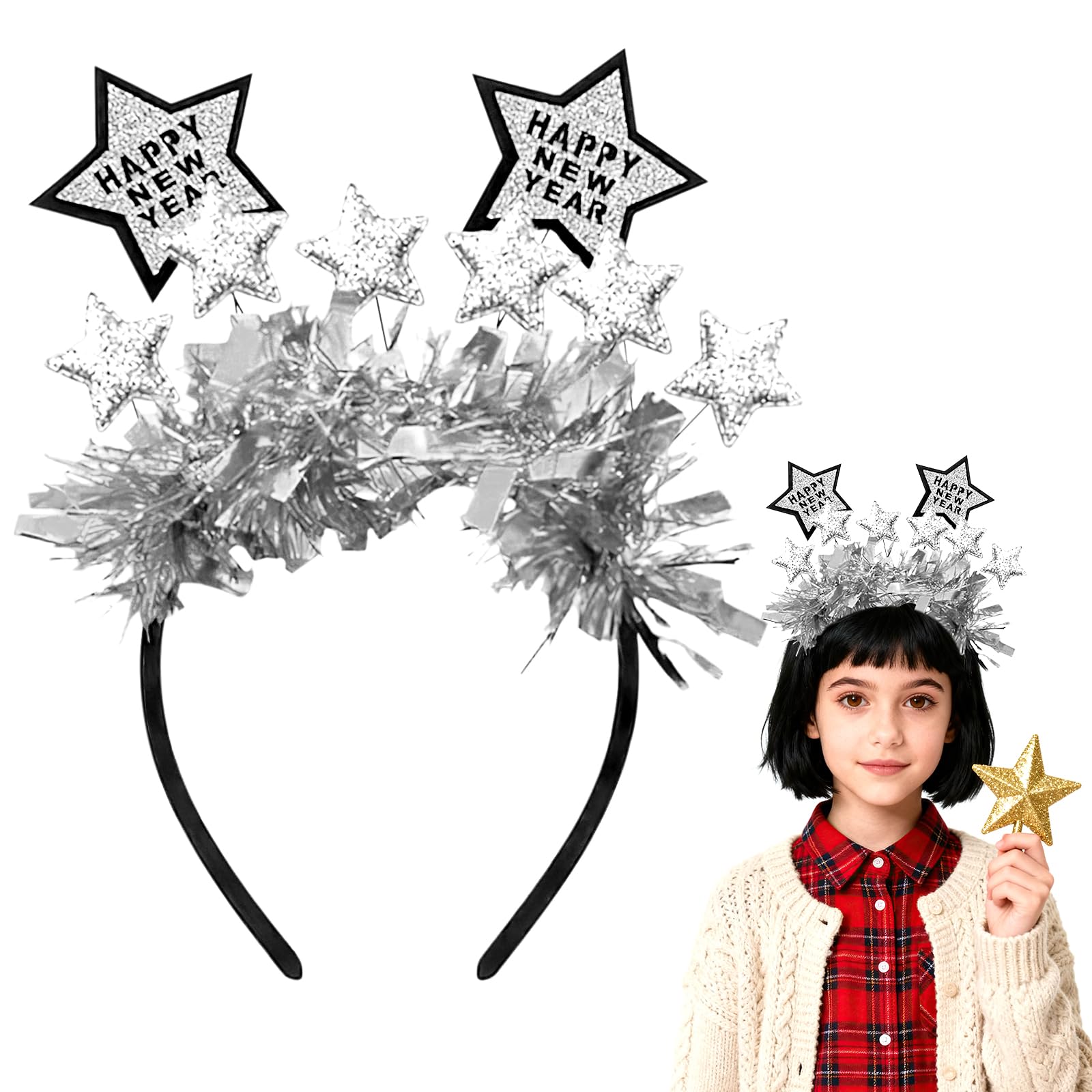 Wlleoaa Silver Happy New Year Headband, 2026 Headbands, Tiara Sparkly New Year Tiara Headband, New Years Eve Decorations 2026, New Years Eve Party Photo Props 2026, For Graduation Anniversary Party Decor (Silver)