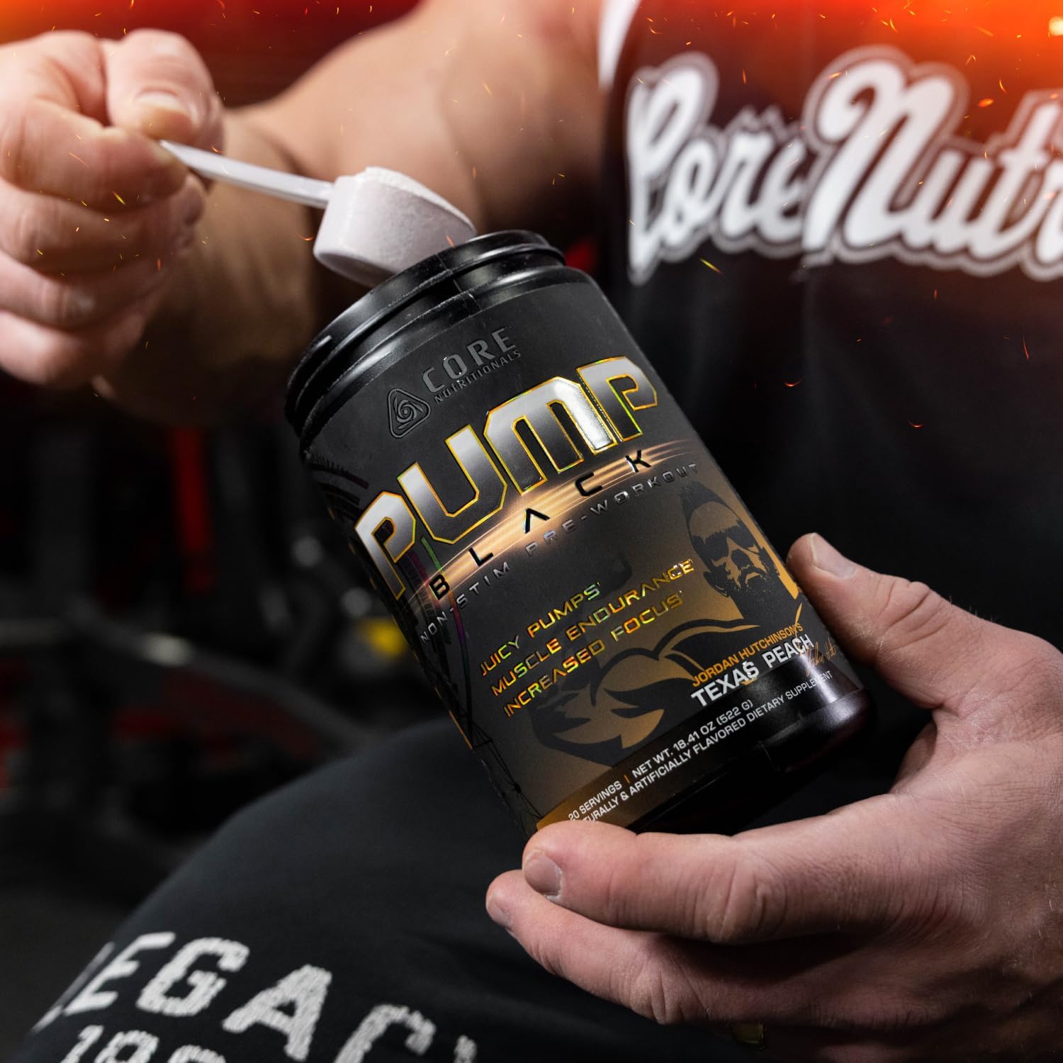 Core Nutritionals Pump Black Non-Stim Pre-Workout | Citrulline, Beta-Alanine, Betaine Nitrate & PeptiPump | Supports Muscle Pumps, Endurance & Focus | 20 Servings (Texas Peach)