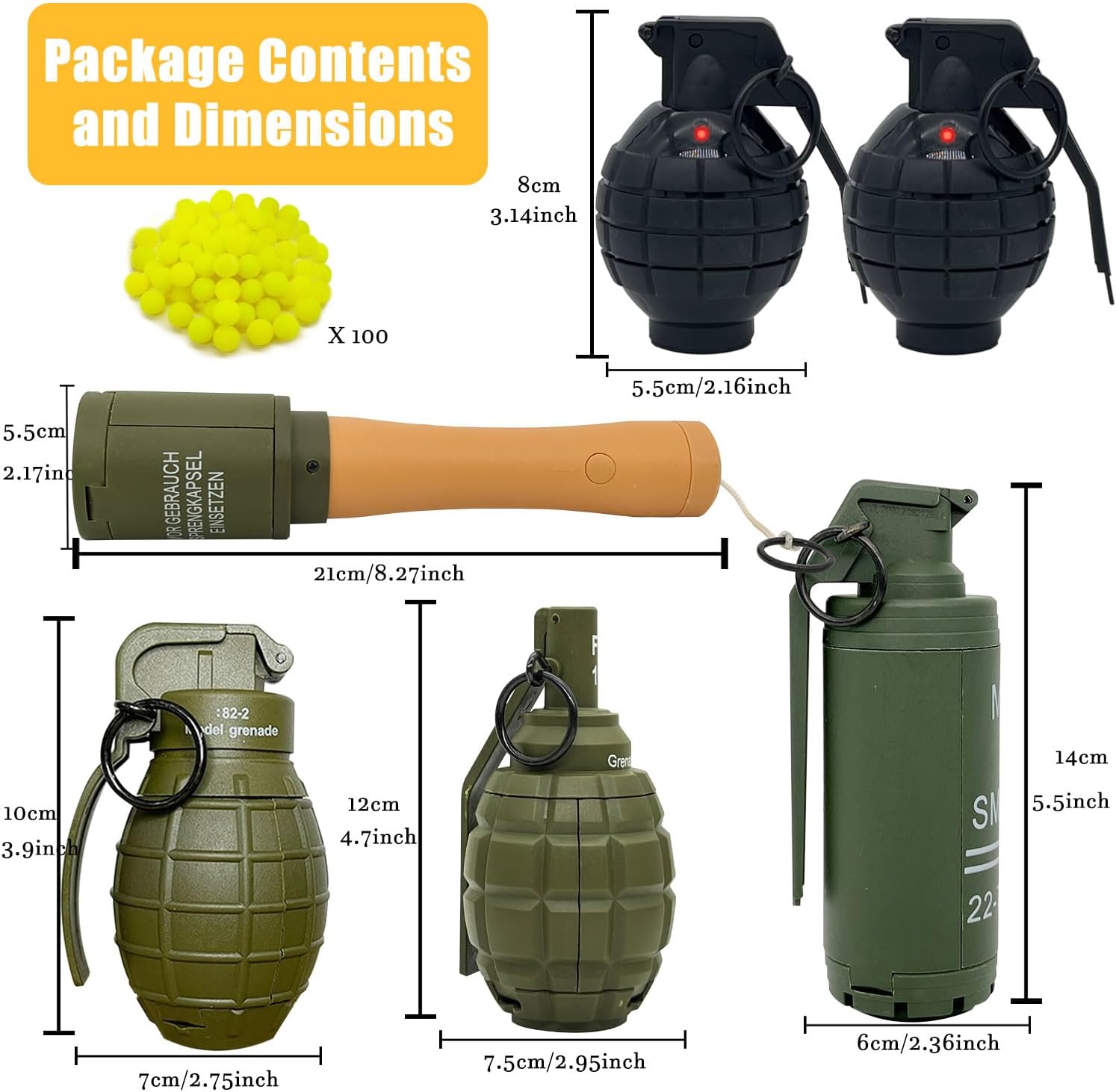 Toy-Hand Grenade for CS Battle Game, 6pcs Tactical CS-Grenade Toy with 100 Foam Ammo, 4pcs Pull Ring Grenade Toys & 2 pcs Hand Grenades for Age 14 Years Old and up