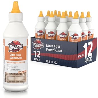 Kraken Bond D3 White Super Wood Glue - 12x13.5 fl.oz PVA Heavy Duty Wood Glue for Repair, Woodworking, Furniture Assembly & Creative Crafts - Clear Drying Water Based Carpenter Glue - 12 Pack