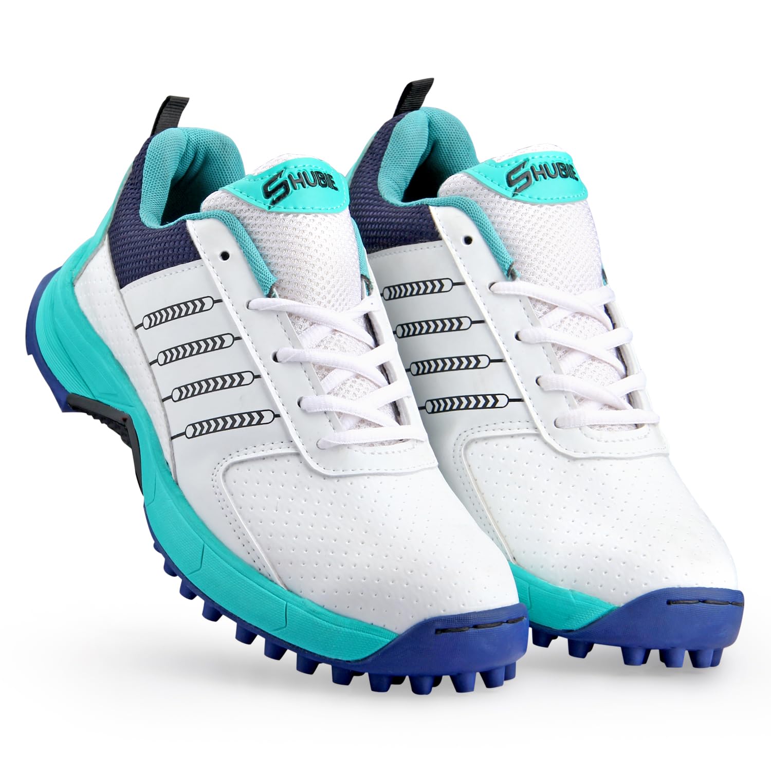 Shubie Mens Impact Cricket Shoes with Cushioned EVA Sockliner and Rubber Stud Outsole- White/Blue (4) (B0D12QQK6W) Amazon Price History, Amazon Price Tracker