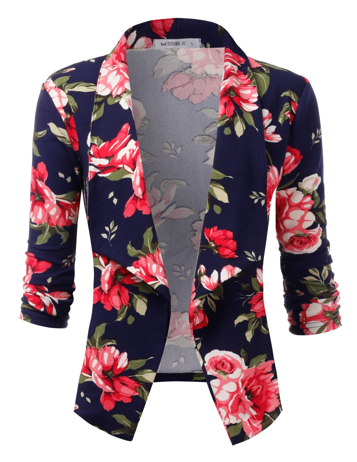 Womens Casual Work 3/4 Sleeve Open Front Blazer Jacket with Plus Size NAVYPINK 3X