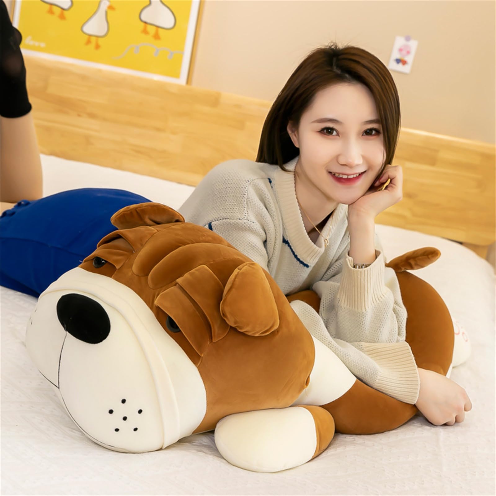Plüschtiere, Hunde-Plüschkissen, großes Shar-Pei-Kuscheltier, süßes Welpen-Kuscheltierkissen(Brown,60CM)