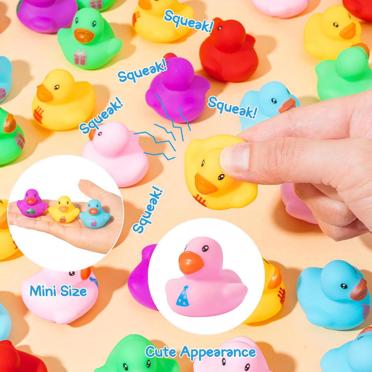 Haooryx Birthday Mini Rubber Ducks - 240Pcs Assorted Mini Pool Ducky Squeak Bathtub Float Bath Toy Novelty Squeak Ducks for Kids Birthday Holiday Party Decor Classroom Reward Baby Shower Party Favors