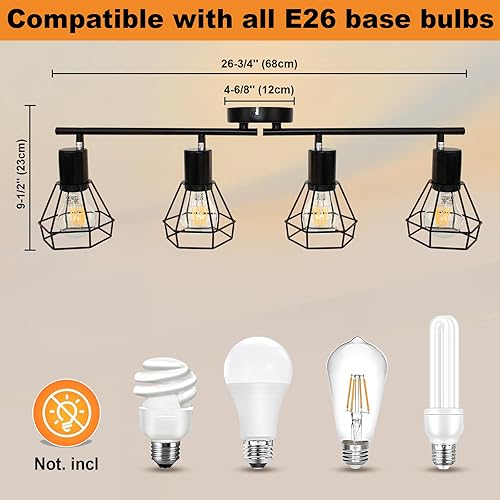 Miniatura 3 de Iluminación de riel ajustable de 4 cabezales, luz de techo negra de granja con jaula de alambre, focos direccionales para cocina, pasillo,