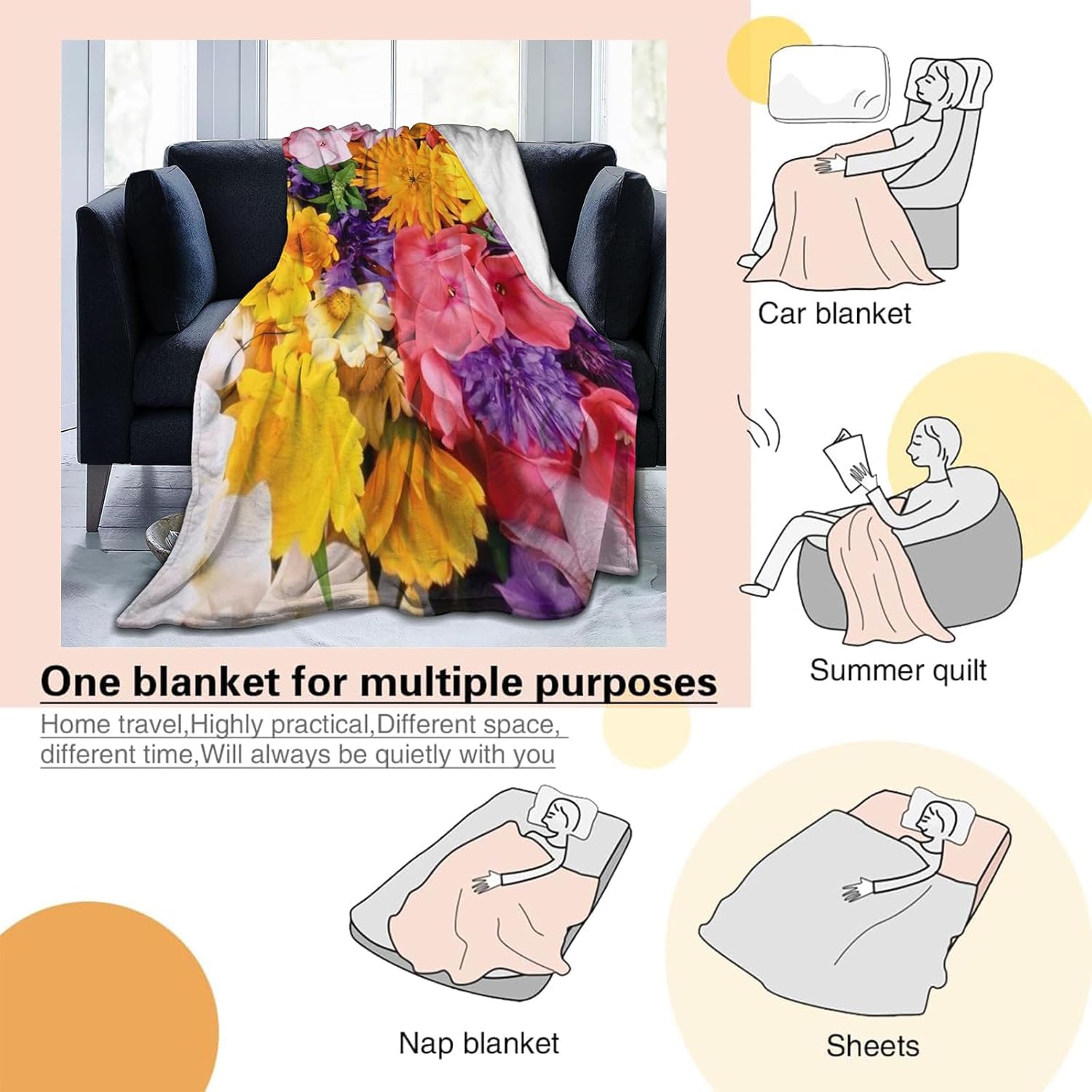 Vintage Fish Illustration Throw Blanket for Couch Picnic Camping Bedroom Decor, Types of Rustic Fishes Throws, Super Soft Cozy Warm Fluffy Fleece Blankets Gifts for Kids Adults, 60x50 Inch - Image 4