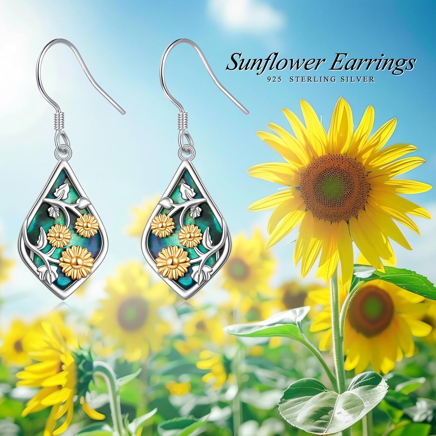 925 Sterling Silver Dangle Earrings Sunflower Earrings Abalone Shell Jewelry for Women Birthday Christmas Gifts - Image 7