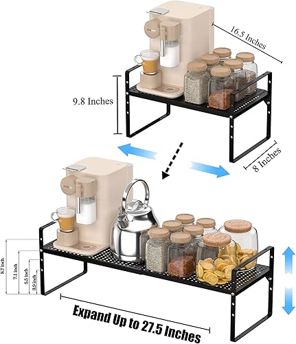 Miniatura 3 de Paquete de 2 organizadores de estantes de gabinete de cocina expandibles, estantes de almacenamiento de despensa de metal apilables, estante de