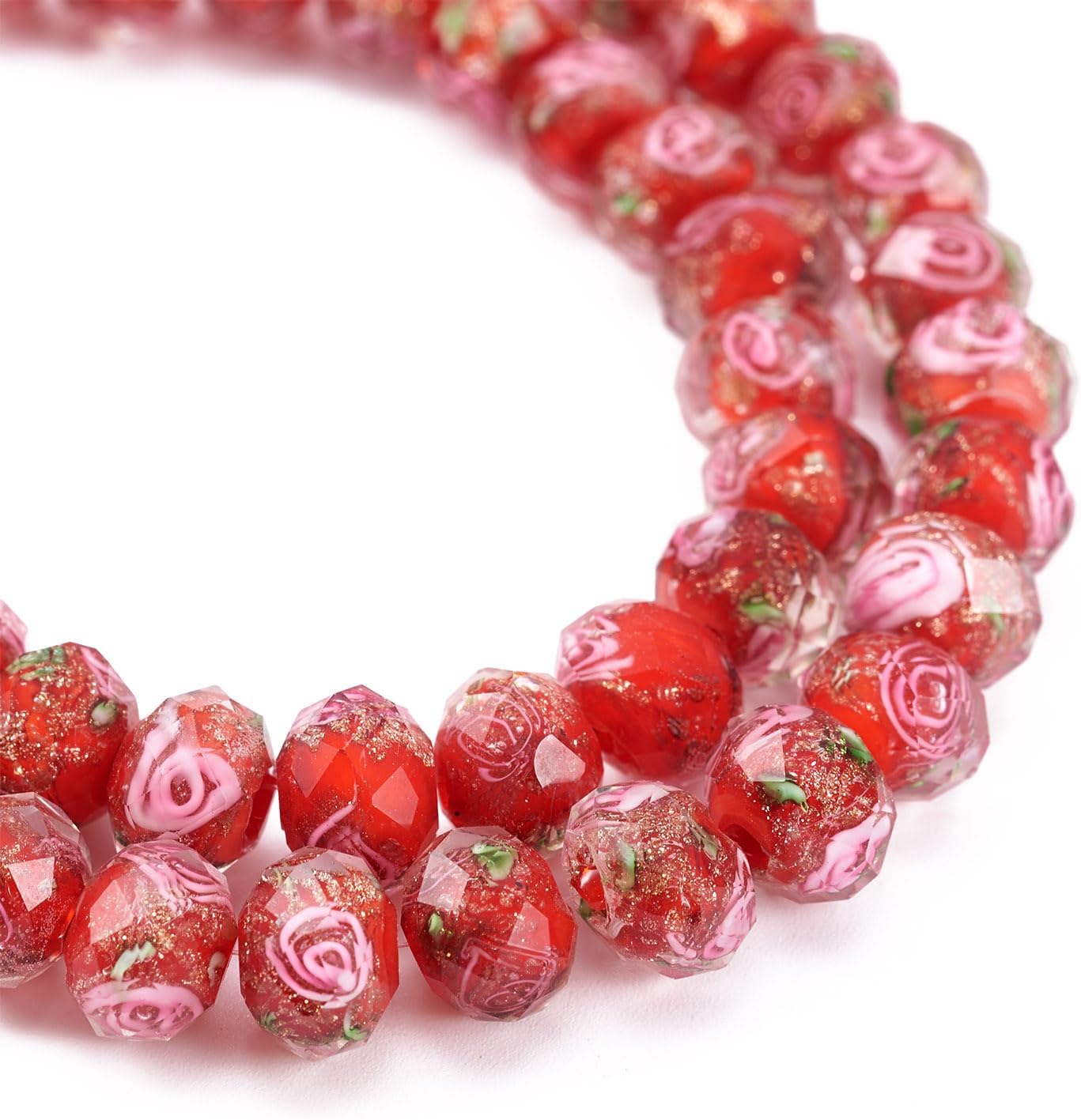 Craftdady 60Pcs Gold Sand Lampwork Glass Beads Faceted Rondelle Craft Spacer Beads Polished Handmade Floral Pattern Loose Beads for Jewelry Necklace Earring Bracelet, Red - Image 7