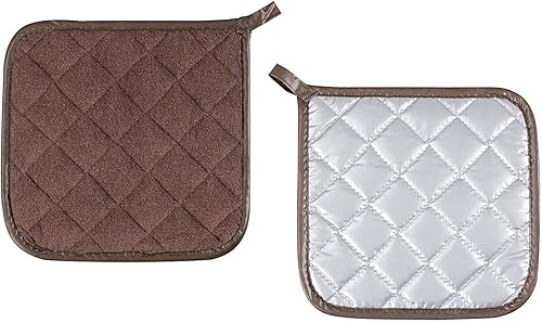 Miniatura 94 de Agarraderas de algodón, lavables a máquina, resistentes al calor, salvamanteles, para cocinar y hornear Gris Oscuro