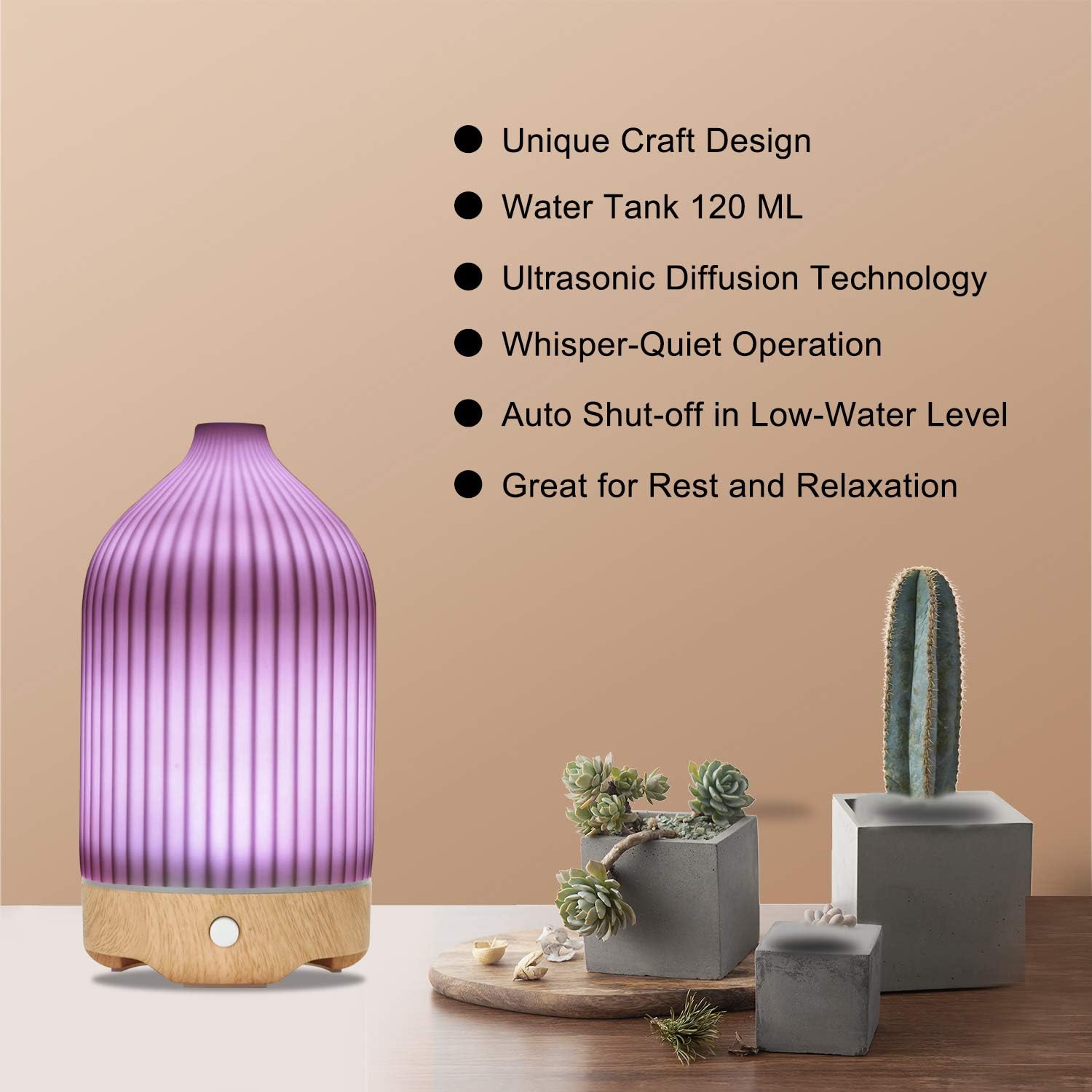 Ceramic Hand Crafted 120ml Essential Oil Diffuser, Ultrasonic Aroma Humidifier Cool Mist Humidifier Air Purify (1 Bottle Free Oil Included)