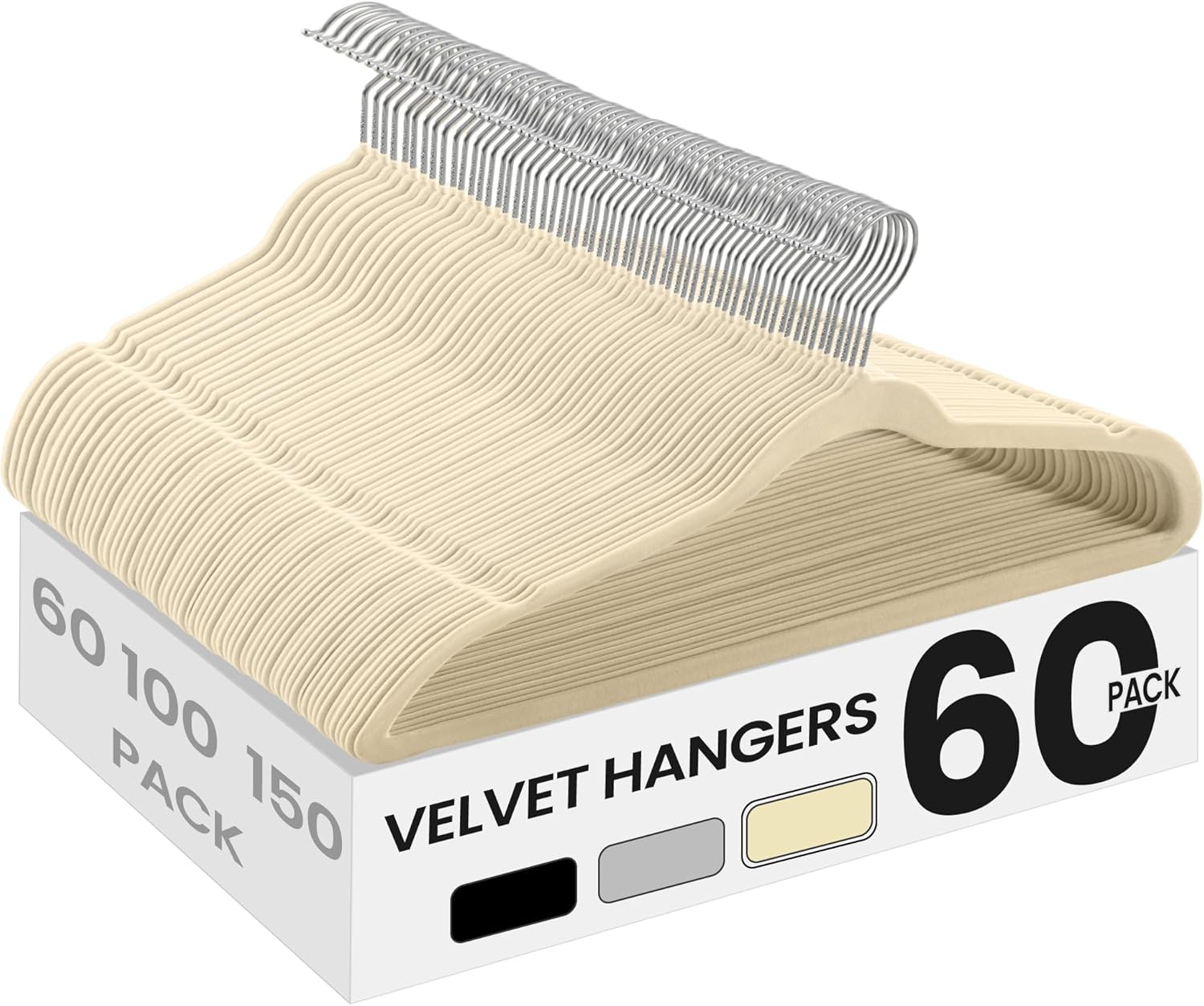 SONGMICS Velvet Hangers 60 Pack, Non-Slip Clothes Hangers with Silver-Colored Swivel Hooks, Slim Space-Saving for Closet, Heavy-Duty, Summer Sand UCRF036LF02S