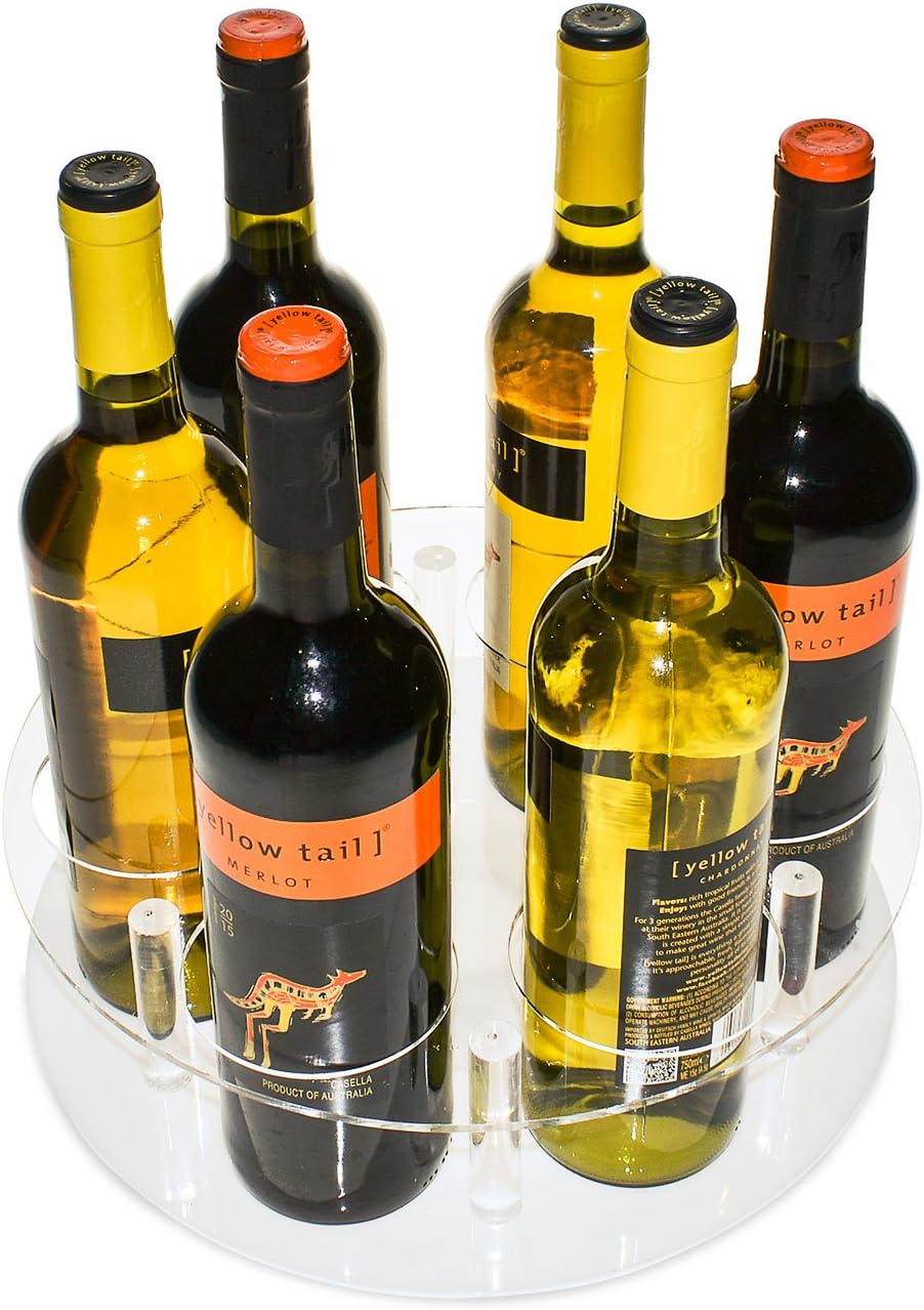 SOURCEONE.ORG Source One Deluxe Clear Acrylic 6 Wine Bottle Rotating Lazy Susan Counter Top Perfect for Bottles of Wine, Champagne, Sparkling Cider and Water