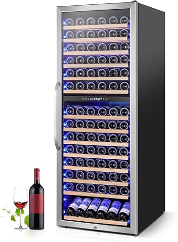 Refrigerador de vino de doble zona de 24 pulgadas de ancho, 154 botellas, refrigerador de vino alto independienteintegrado, bodega de vino de doble