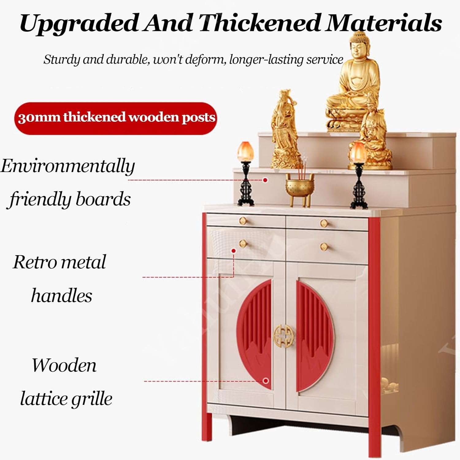 Wood Buddhist Altar Table, Dual-Mode Drawer Puja Table for Incense & Offerings, Meditation Alter with Storage, Chinese Cabinet Pedestal Offering Table Buddhist Prayer (Tea White, 43" Lx24 Wx50 H)
