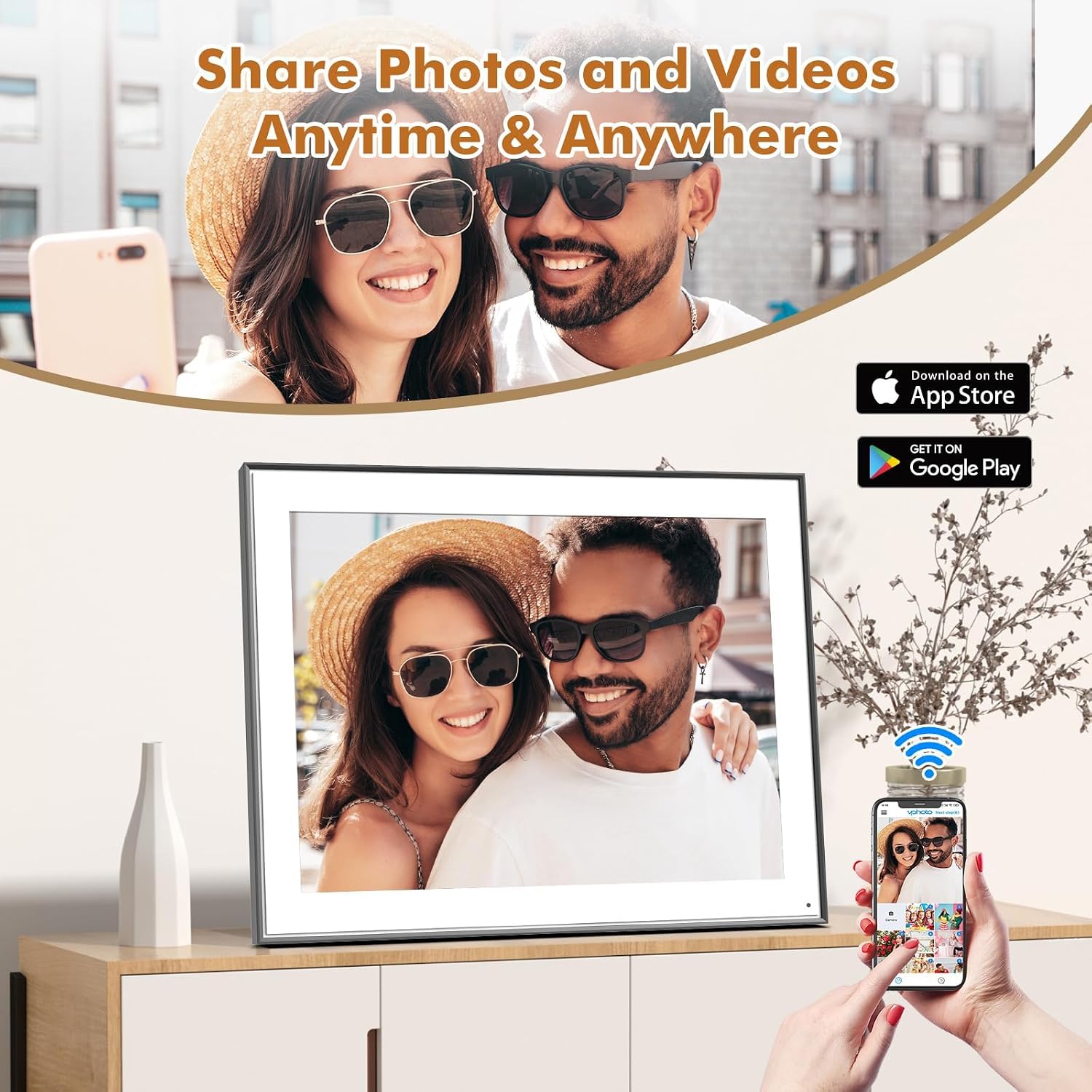 Large-Digital-Photo-Frame 17" Digital Picture Album - Smart Photo Frame with Touch Screen, 32GB, Light Sensor, Send Pictures or Videos via App Email, Free Cloud Storage, Wall Mountable for Home Decor