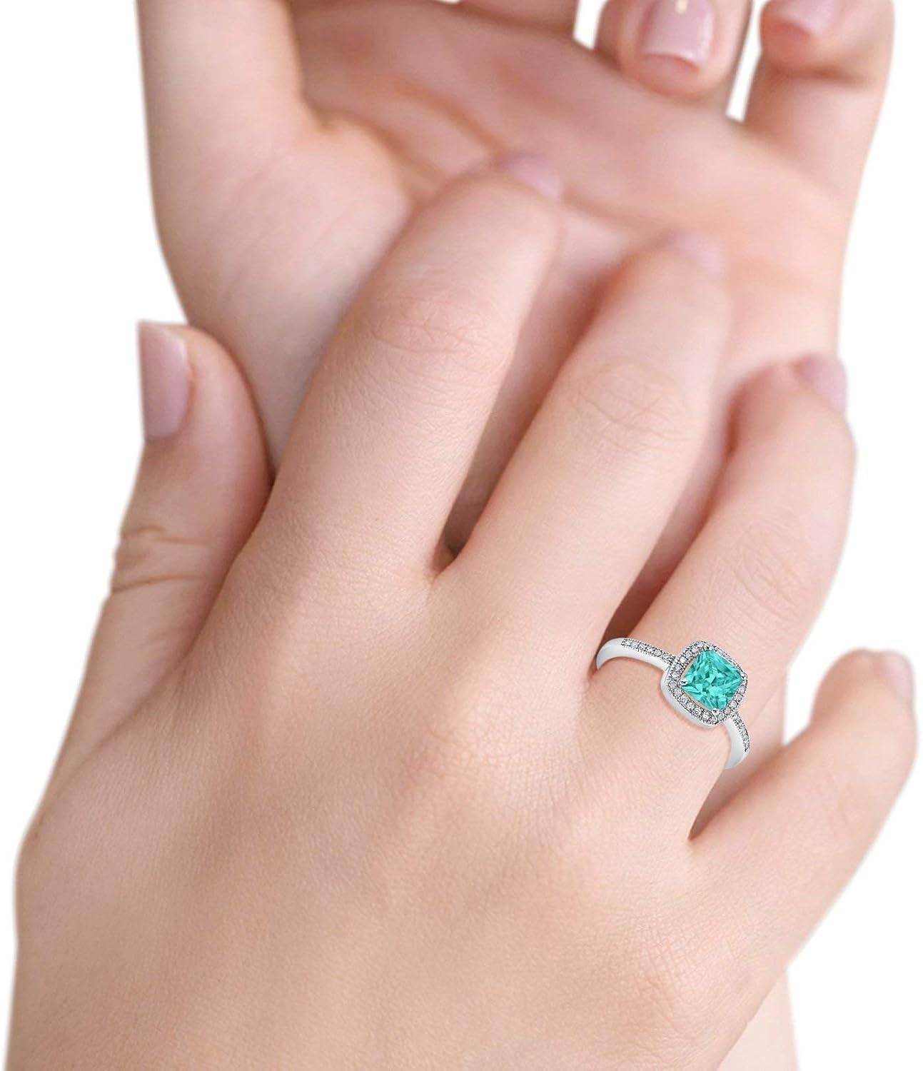 Blue Apple Co. Halo Accent Engagement Ring Cushion Cut Round CZ 925 Sterling Silver