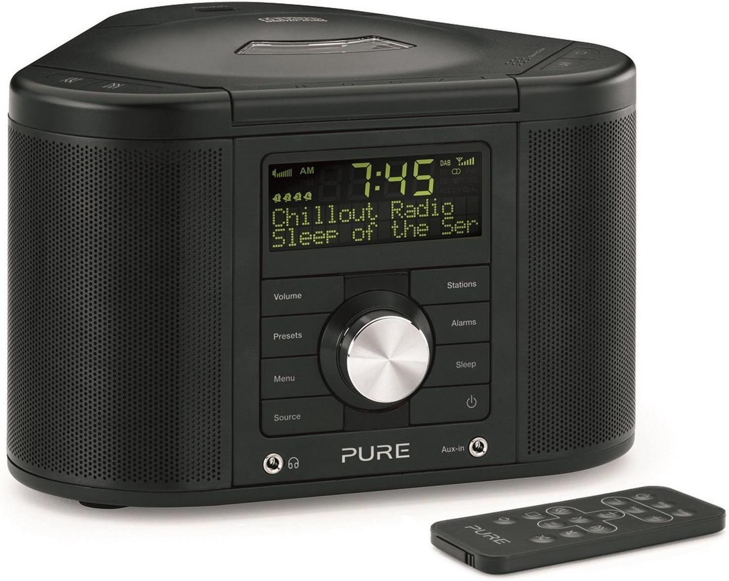 Pure Chronos Series 2 FM/DAB Digital Radio Alarm Clock with CD Player - Stereo Bedside DAB Radio with Mobile Phone Charging, 4 Alarms, Sleep Timer, AUX Input and Headphones Output - Black