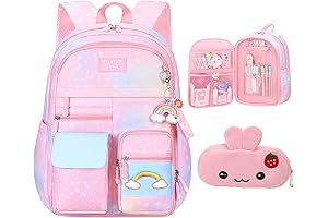 Cute Pink Kawaii Starry Rainbow Backpack for School Girls