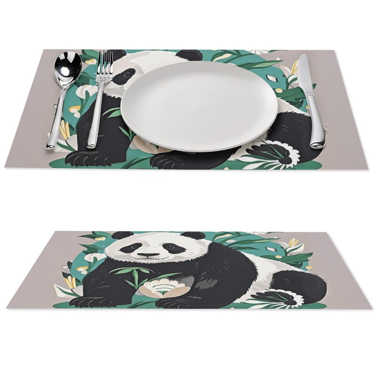 Set de table panda noir et blanc en PVC lavable résistant à la chaleur x4